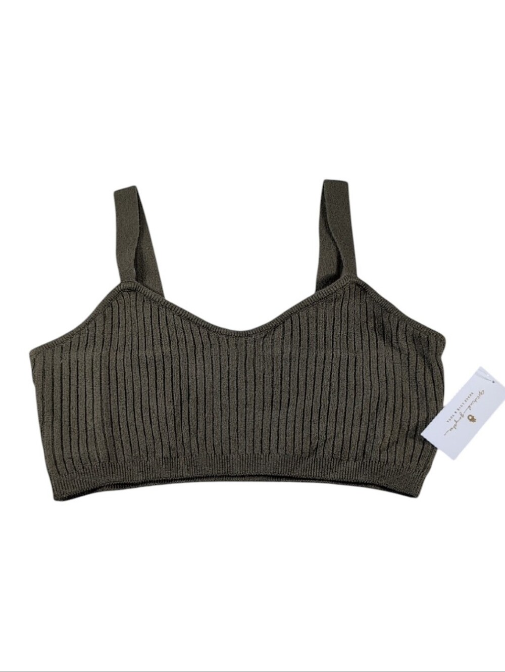 Spiritual Gangster Sofia Ribbed Sweater Bralette in Spruce Green Size XL